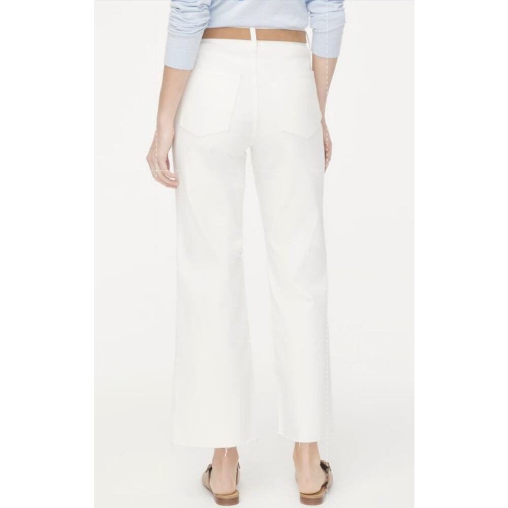 J.Crew Wide-Leg Cut Hem Jean WMN 25T White Denim Hi-Rise Raw Hem Tall BR053 Crop - Picture 2 of 8